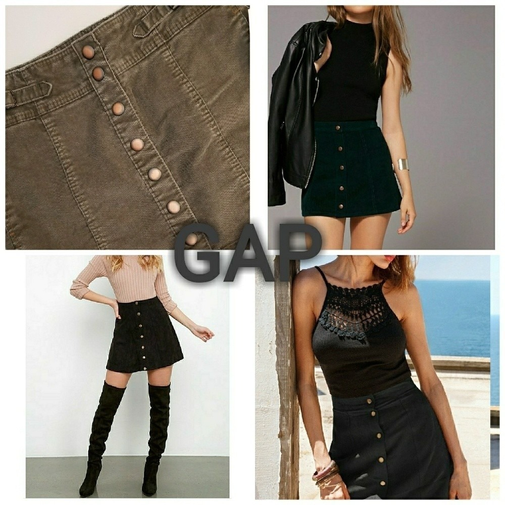 Gap Vintage Y2K Corduroy Mini Skirt Gray Snap Front Buckle Waist Size 2